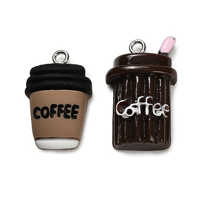 Непрозрачные подвески смолы, кофейные чары, с платиновыми тоновыми железными петлями