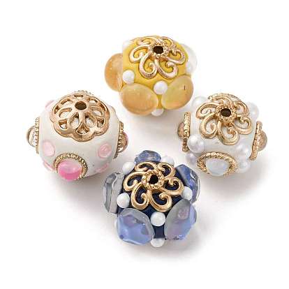 Круглые бусины из смолы ручной работы из Индонезии, со сплавочной фурнитурой, круглые