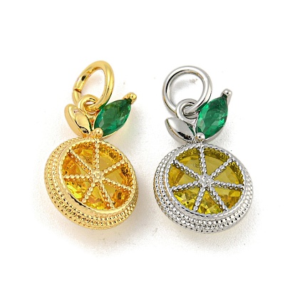 Brass Micro Pave Gold Cubic Zirconia Charms, Lemon Charms