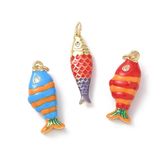 Латунь эмаль подвески, рыба, с кубическими циркониевыми прелестями, стойки покрытие, без кадмия и без свинца, долговечный, с целью перехода в кольце, реальный 18 k позолоченный