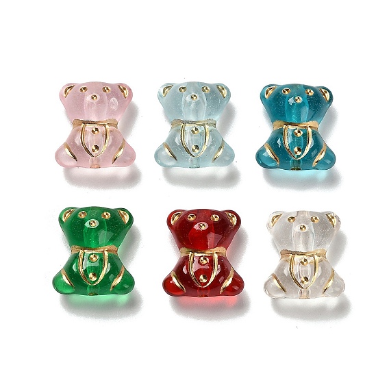 Прозрачные акриловые бусины, медведь, золотой металл обвитыми