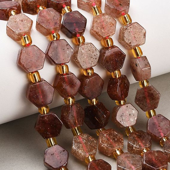 Природного кварца клубники нитей бисера, шестиугольник, с бисером