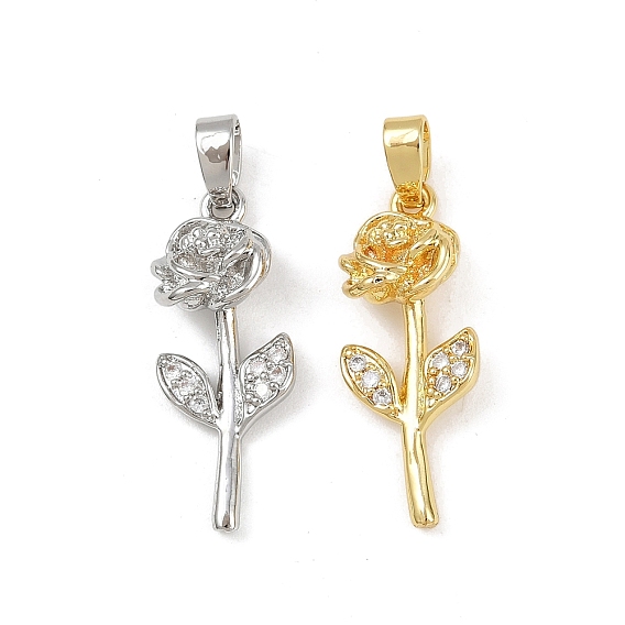 Латунные микро проложить кубического циркония подвески, без кадмия и без свинца, прелести цветка розы