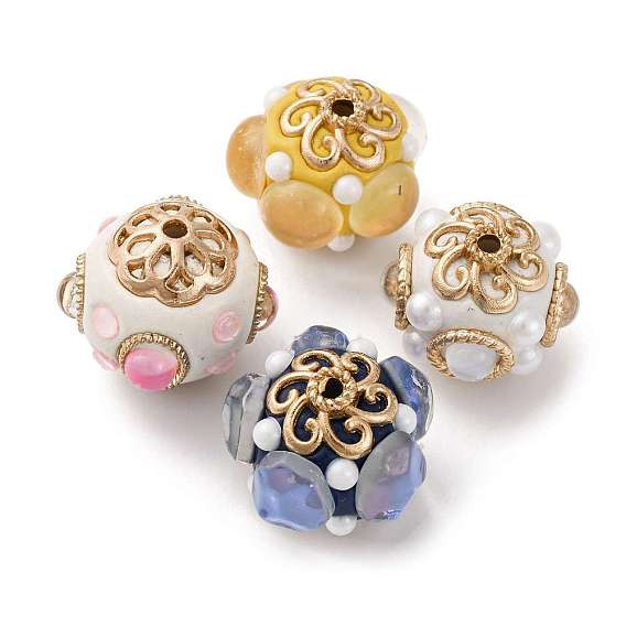 Круглые бусины из смолы ручной работы из Индонезии, со сплавочной фурнитурой, круглые