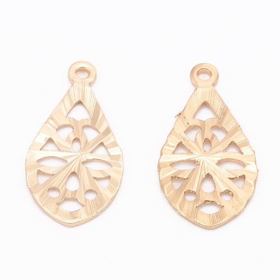 Brass Pendants, Long-Lasting Plated, Textured, Teardrop