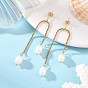 304 Stainless Steel & Natural Cultured Freshwater Pearl Dangle Earrings, Brass Stud Earrings for Women