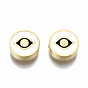304 Stainless Steel Beads, Laser Cut, with Enamel, White, Flat Round with Eye