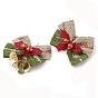 Christmas Polyester Bowknot Ornament Accessories, with Iron Bell, PVC Findings, Golden
