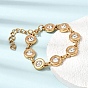 304 Stainless Steel Crystal Rhinestone Flat Round Link Chain Bracelets, Ion Plating(IP)