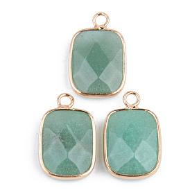 Faceted Gemstone Pendants, with Golden Plated Brass Edge and Loop, Rectangle