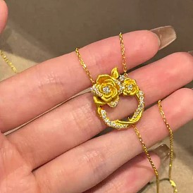 Ожерелья с подвесками из латуни с прозрачным кубическим цирконием и микропаве, цветок