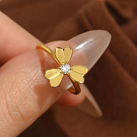 925 Anillos de dedo con circonita cúbica pavé de plata esterlina para mujer, trébol