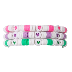 Heart Polymer Clay & Acrylic Beaded Stretch Bracelets