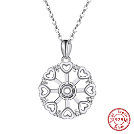925 Sterling Silver Pendant Cabochon Setting Micro Pave Clear Cubic Zirconia, Flower