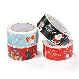 Coated Paper Sealing Stickers, Rectangle with Christmas Themed Pattern, for Gift Packaging Sealing Tape