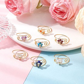 7шт. медная проволока, обернутая драгоценными камнями, ограненные круглые бусины, кольца для женщин