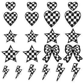 20 шт. 10 стили полиэстеровая блестящая пряжа черно-белая клетка вышивка ткань орнамент аксессуары, термоклей, шотландка