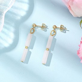 Прямоугольные серьги-гвоздики из натурального белого нефрита из латуни, с 304 фурнитурой для сережек из нержавеющей стали и железа