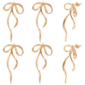 6шт. латунная фурнитура для сережек-гвоздиков, с петлей, бантом