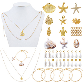 Наборы для изготовления морских ожерелий/браслетов своими руками, Включает в себя: цепочки из нержавеющей стали, ожерелья и браслеты из цепочек-скрепок., Подвески из сплава , абс пластмассовые жемчужные подвески