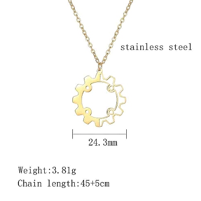 Stainless Steel Pendant Necklaces, Hollow Gear