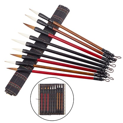 Calligraphy Brushes Pen Set, with Roll-up Bamboo Brush Holder, for Professional Calligraphy
