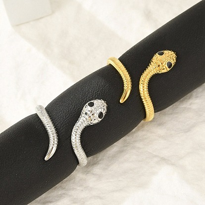 304 манжеты из нержавеющей стали с черной эмалью для женщин, змея открытые кольца