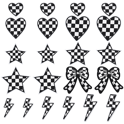 20 шт. 10 стили полиэстеровая блестящая пряжа черно-белая клетка вышивка ткань орнамент аксессуары, термоклей, шотландка