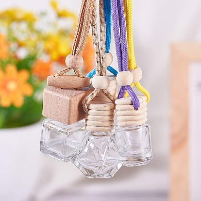 Glass Pendant Decorations, Empty Perfume Bottle, with Wooden Lid and Cotton Rope