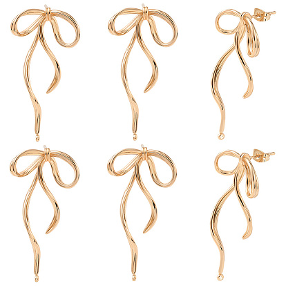 6шт. латунная фурнитура для сережек-гвоздиков, с петлей, бантом