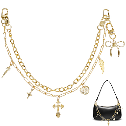 Наборы для самостоятельного украшения сумок, включая 2шт. 2 стили латунных цепочек, цепочки-удлинители для сумок и 1шт. подвески в виде бантика из сплава