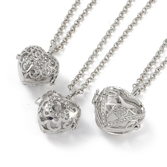 Brass with Rhinestone Pendant Necklaces, Iron Rolo Chains, Heart