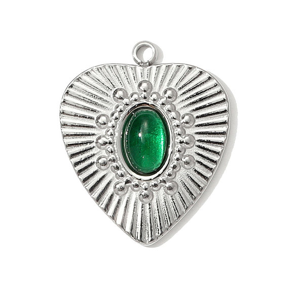 304 из нержавеющей стали стеклянные подвески, сердце прелести, цвет нержавеющей стали