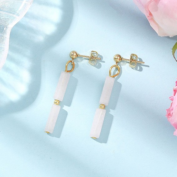Прямоугольные серьги-гвоздики из натурального белого нефрита из латуни, с 304 фурнитурой для сережек из нержавеющей стали и железа