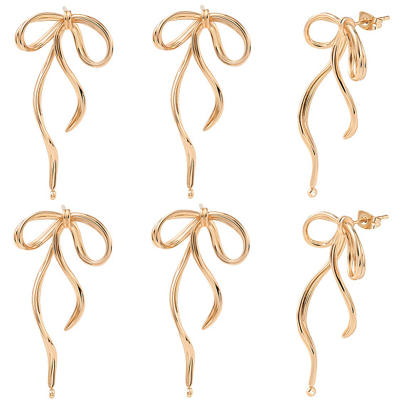 6шт. латунная фурнитура для сережек-гвоздиков, с петлей, бантом
