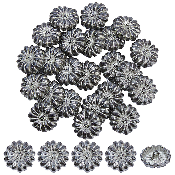 24 шт. 1-образные пуговицы в тибетском стиле из сплава с ножкой, цветок