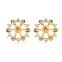 Brass Micro Pave Clear Cubic Zirconia Stud Earring Findings, for Half Drilled Beads, Nickel Free, Flower