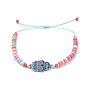 Adjustable Nylon Thread Braided Bead Bracelets, with Sugar Skull Alloy Enamel Links, Glass Beads, Polymer Clay Heishi Beads and Brass Rhinestone Beads