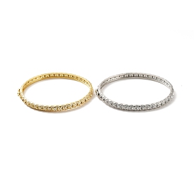 Clear Cubic Zirconia Wave Bangle with Tiny Rivet, Rack Plating Brass Hinged Bangle for Women, Cadmium Free & Lead Free