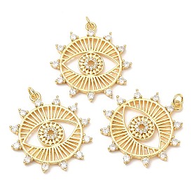 Rack Plating Brass Micro Pave Cubic Zirconia Pendants, with  Jump Ring, Long-Lasting Plated, Lead Free & Cadmium Free, Evil Eye