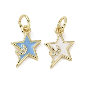 Brass Micro Pave Cubic Zirconia Pendants, with Enamel and Jump Ring, Star Charms
