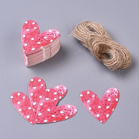 Paper Gift Tags, Hange Tags, For Arts and Crafts, with Jute Twine, for Wedding, Valentine's Day, Heart