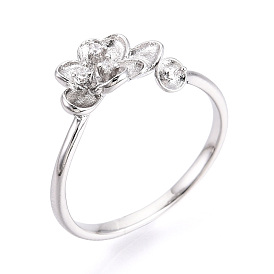 Оправы для колец-манжет из цветочной латуни с микропаве из прозрачного кубического циркония, за половину пробурено бисера