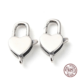 925 Thailand Sterling Silver Lobster Claw Clasps, with 925 Stamp, Heart