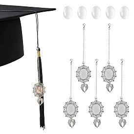 10 Décorations de pendentifs cabochons en alliage (pièces), avec fermoirs en forme de pince de homard et cabochons en verre transparent, ovale à bord tourbillonnant et aile