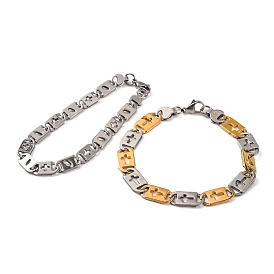 304 Stainless Steel Mariner Hollow Cross Link Chain Bracelets, with 201 Stainless Steeel Findings