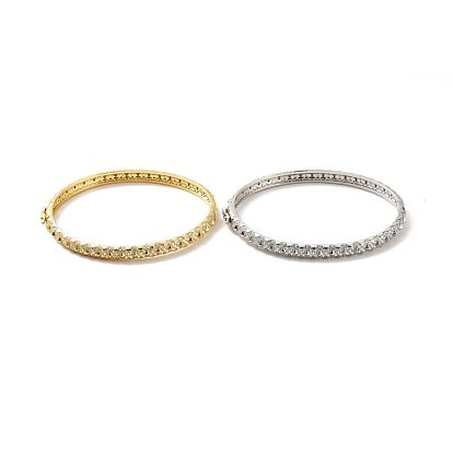 Clear Cubic Zirconia Wave Bangle with Tiny Rivet, Rack Plating Brass Hinged Bangle for Women, Cadmium Free & Lead Free