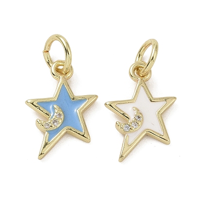Brass Micro Pave Cubic Zirconia Pendants, Cadmium Free & Nickel Free & Lead Free, with Enamel and Jump Ring, Star Charms