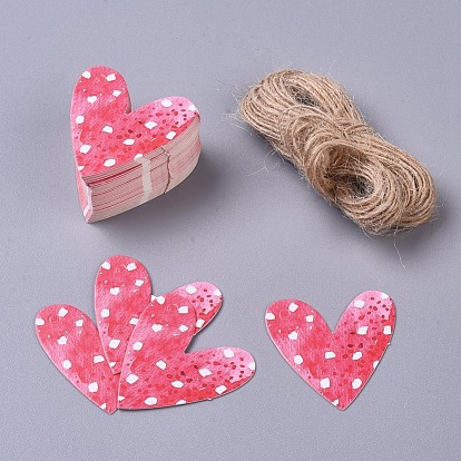 Paper Gift Tags, Hange Tags, For Arts and Crafts, with Jute Twine, for Wedding, Valentine's Day, Heart