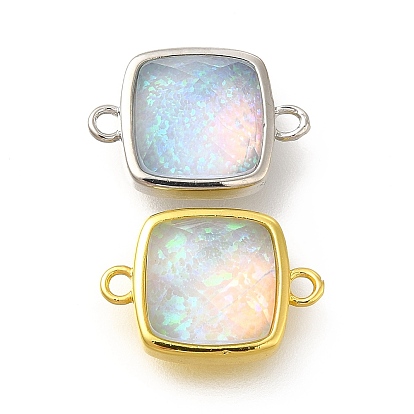 Synthetic Opal Connector Charms, Square Links, with Brass Findings